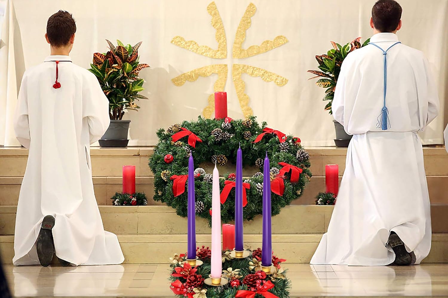 Regine Switzerland Christmas Advent Wreath - Red Berry Centerpiece Decor with Advent Candles
