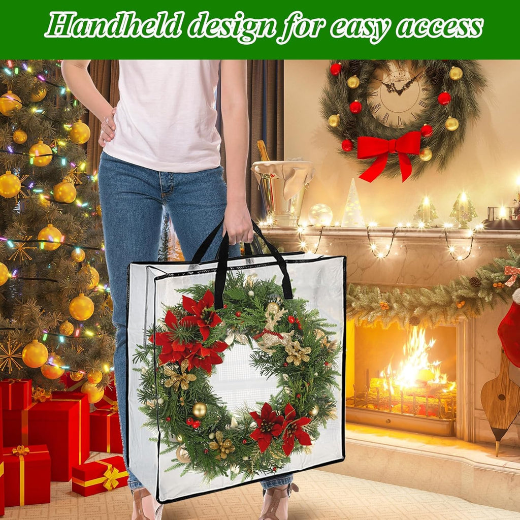 STARVAST Wreath Storage Container - 8 Pack Clear 25" Large Bags with Handles for Easy Carrying