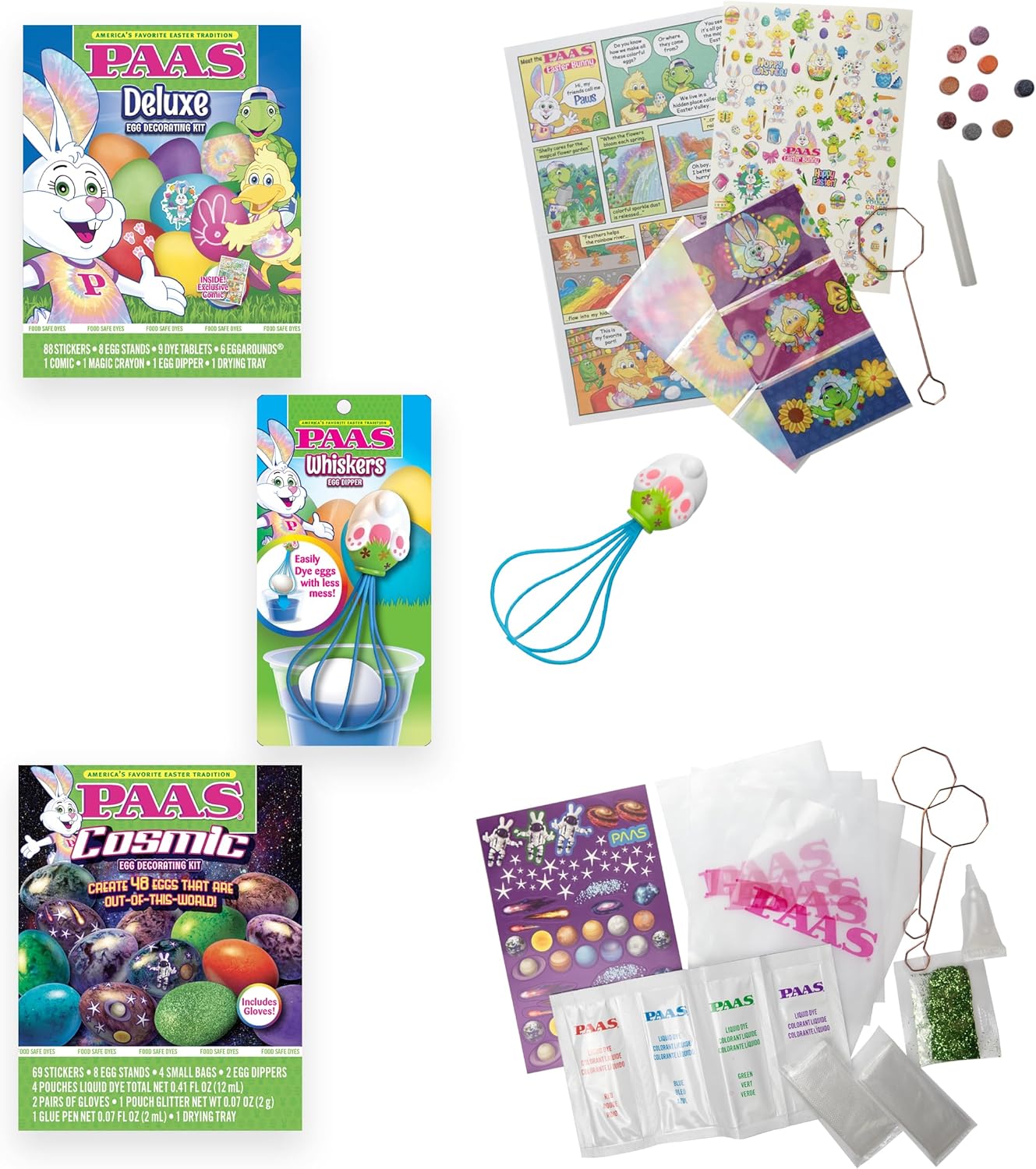 PAAS Easter Egg Decorating Bundle - Deluxe Kit & Cosmic Egg Dying Kit | Food Safe Dye for Family Fun (3 Pieces)