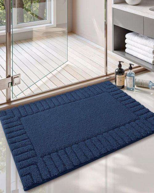 Color&Geometry Large Bath Rugs - Non-Slip, Washable, Absorbent Navy Blue Mats | 24"x36" for Bathroom & Shower