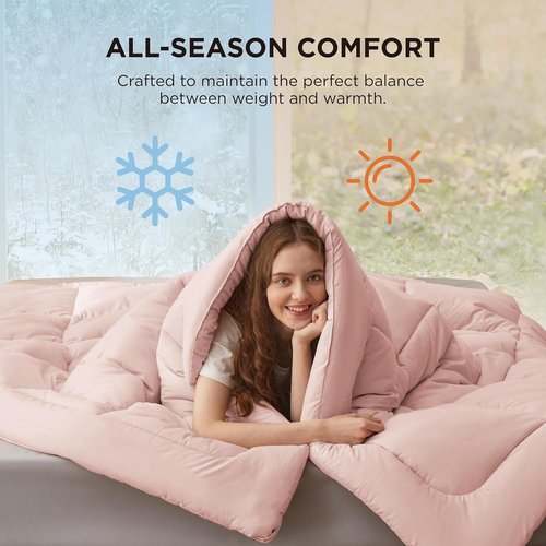 Bedsure Comforter Duvet Insert - All-Season Twin XL Quilted Down Alternative Bedding, Pink 92 x 68 Inches