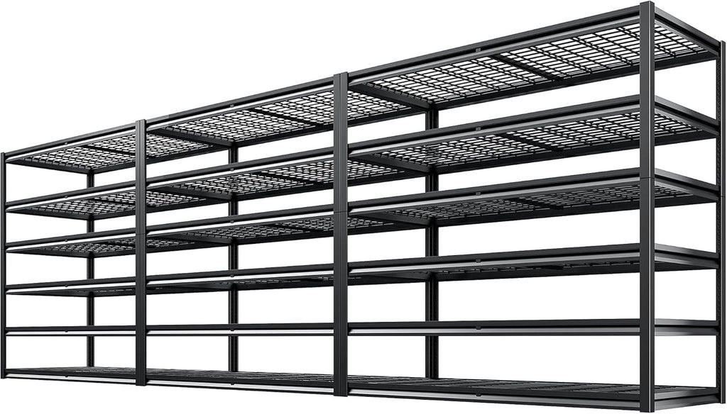 REIBII Heavy Duty Garage Shelving - Adjustable 6-Tier Metal Storage Unit, 55" W x 26" D x 84" H, Black | 3 Pack