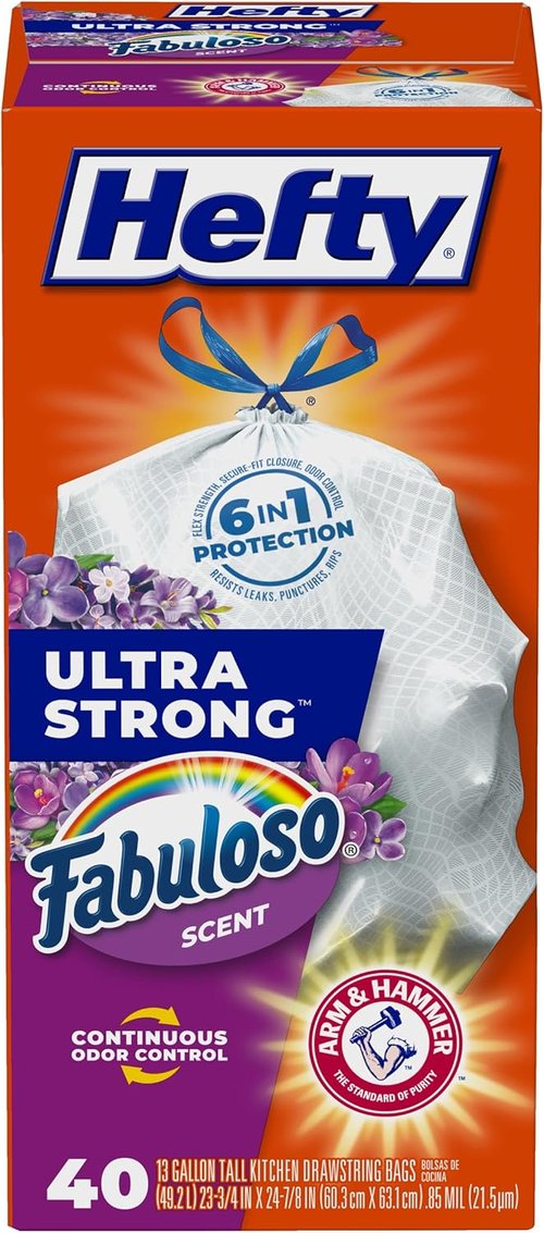 Hefty Ultra Strong 13 Gallon Trash Bags - Leak & Puncture Resistant | Continuous Odor Control, 40 Ct.