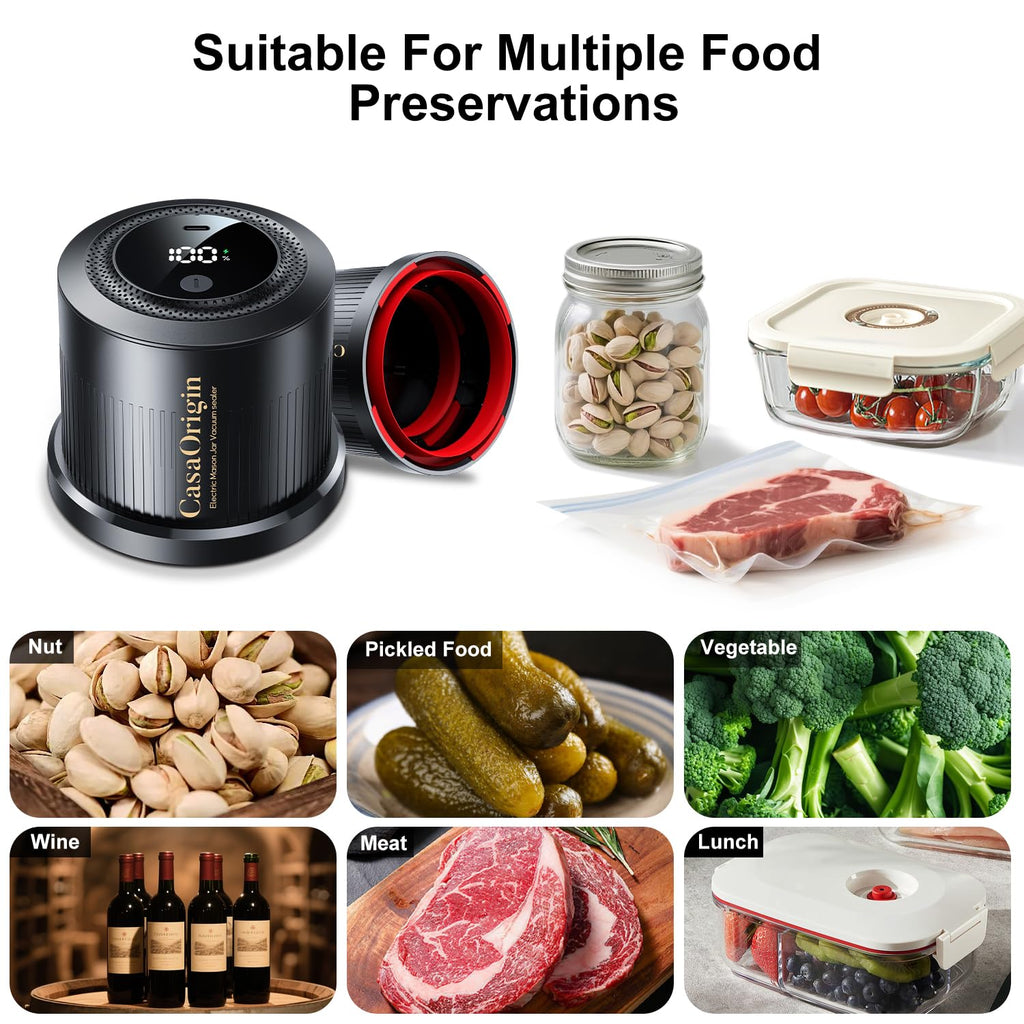 Electric Mason Jar Vacuum Sealer Kit for Wide & Regular Mouth Jars, Automatic Jar Sealer for Canning and Food Storage, Includes Lids