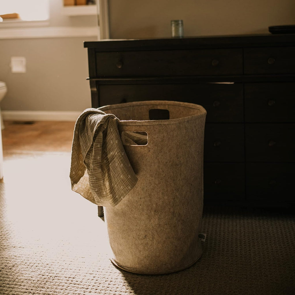 Parker Baby Nursery Laundry Hamper - Large Oatmeal Felt Storage Basket for Baby Essentials