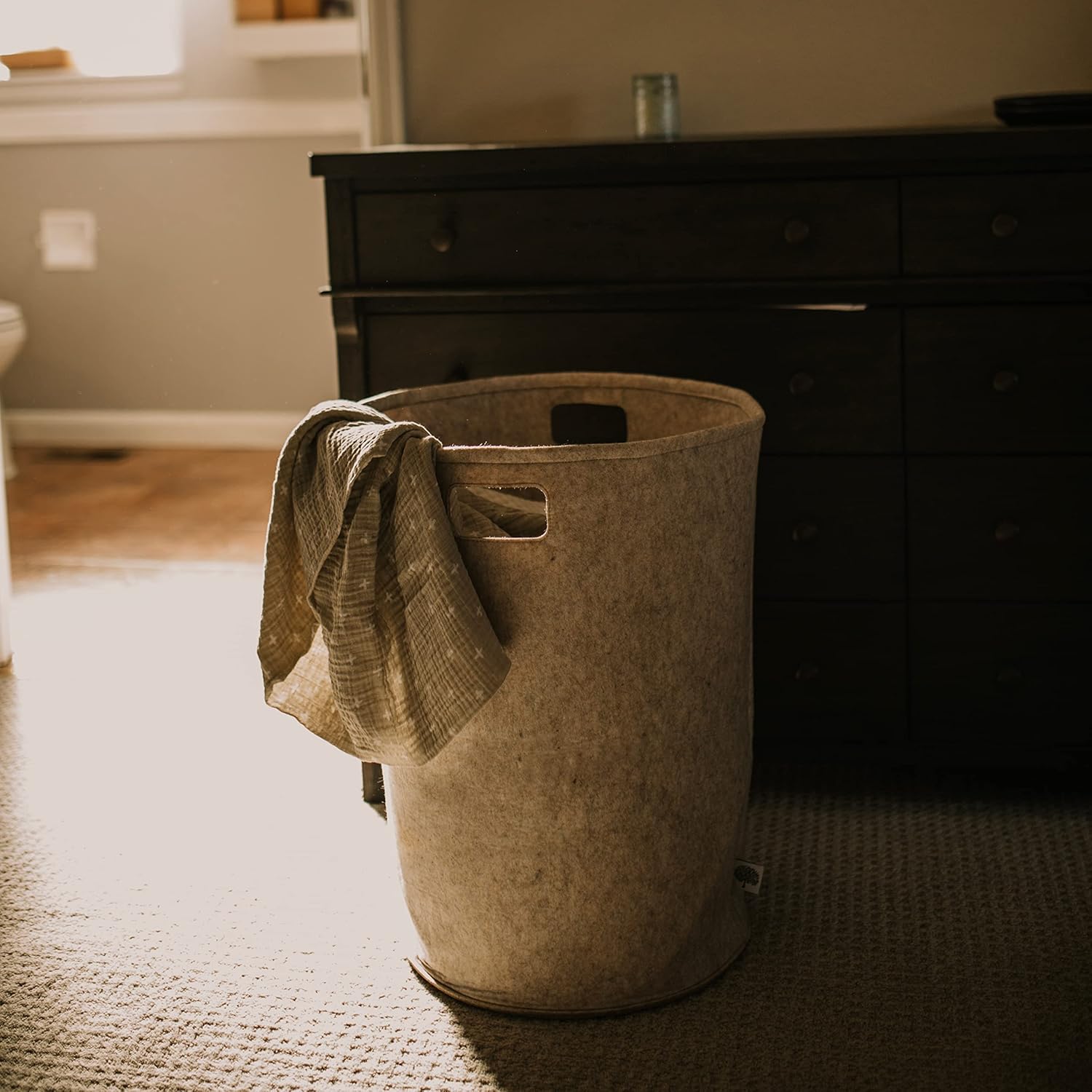 Parker Baby Nursery Laundry Hamper - Large Oatmeal Felt Storage Basket for Baby Essentials