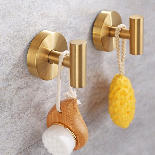 Augegel Suction Cup Hooks for Shower, Reusable Towel Hooks for Bathroom, T Shape Gold