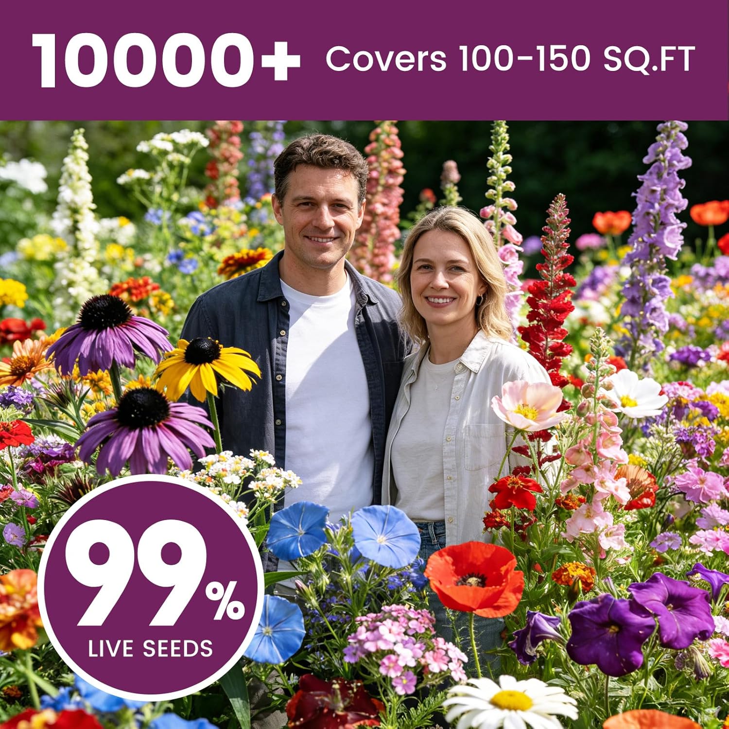 Wildflower Seeds - 10,000+ Bulk Butterfly & Hummingbird Mix | 21 Varieties of Heirloom Perennials & Annuals