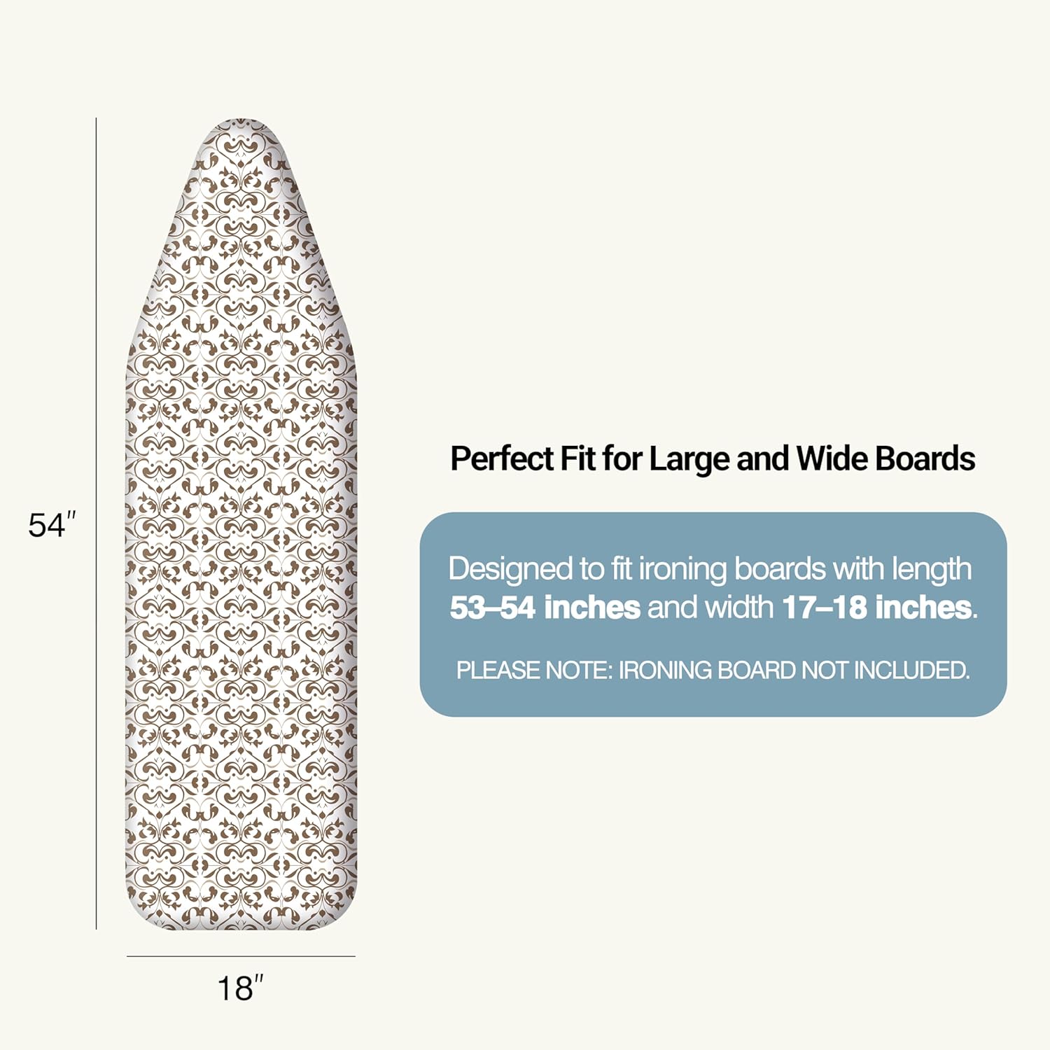 UniSimp Ironing Board Cover - Extra Thick Natural Cotton, Scorch & Stain Resistant | 18"x54" Taupe