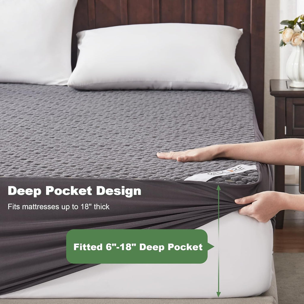 Skiennix Waterproof Mattress Protector - Breathable Queen Size Fitted Pad | Noiseless & Washable, Carbon Gray