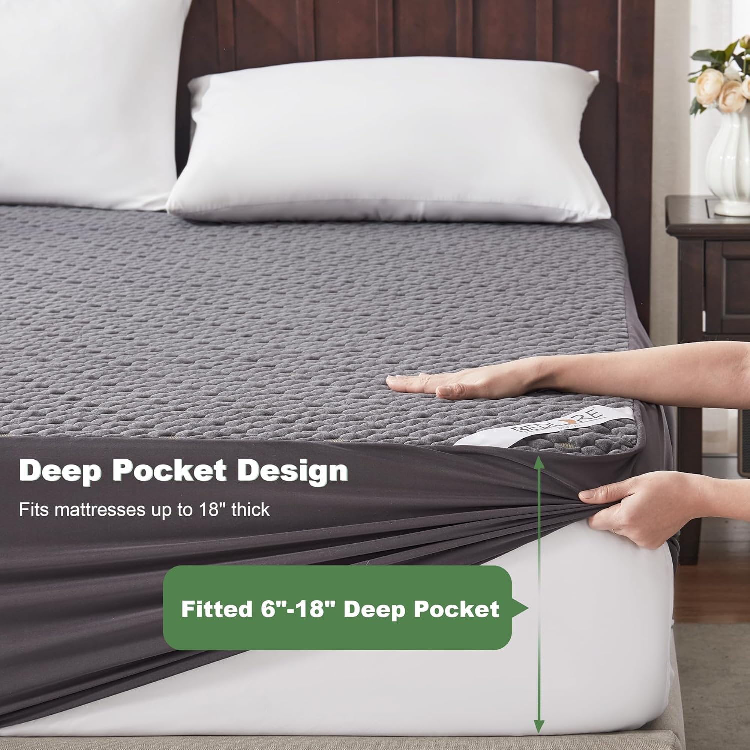 Skiennix Waterproof Mattress Protector - Breathable Queen Size Fitted Pad | Noiseless & Washable, Carbon Gray