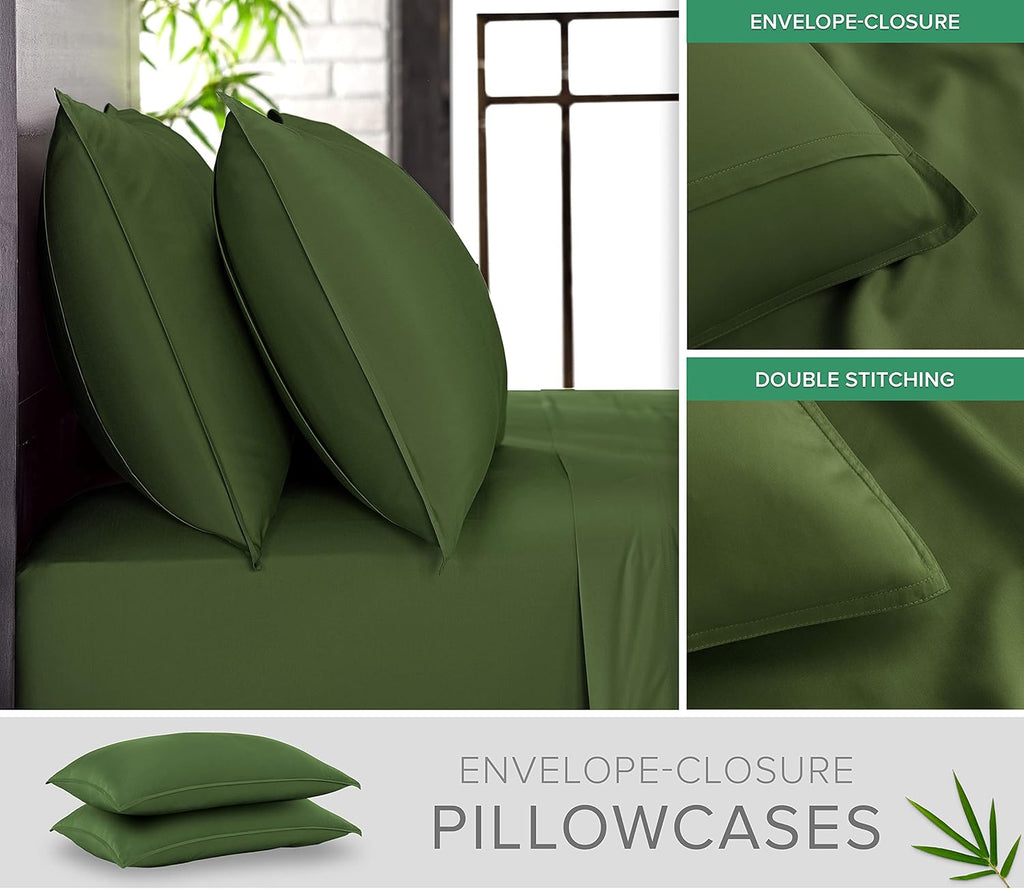 Pure Bamboo Twin Sheets - 100% Organic Viscose Bed Sheet Set | Luxuriously Soft & Cooling (Twin, Pesto)