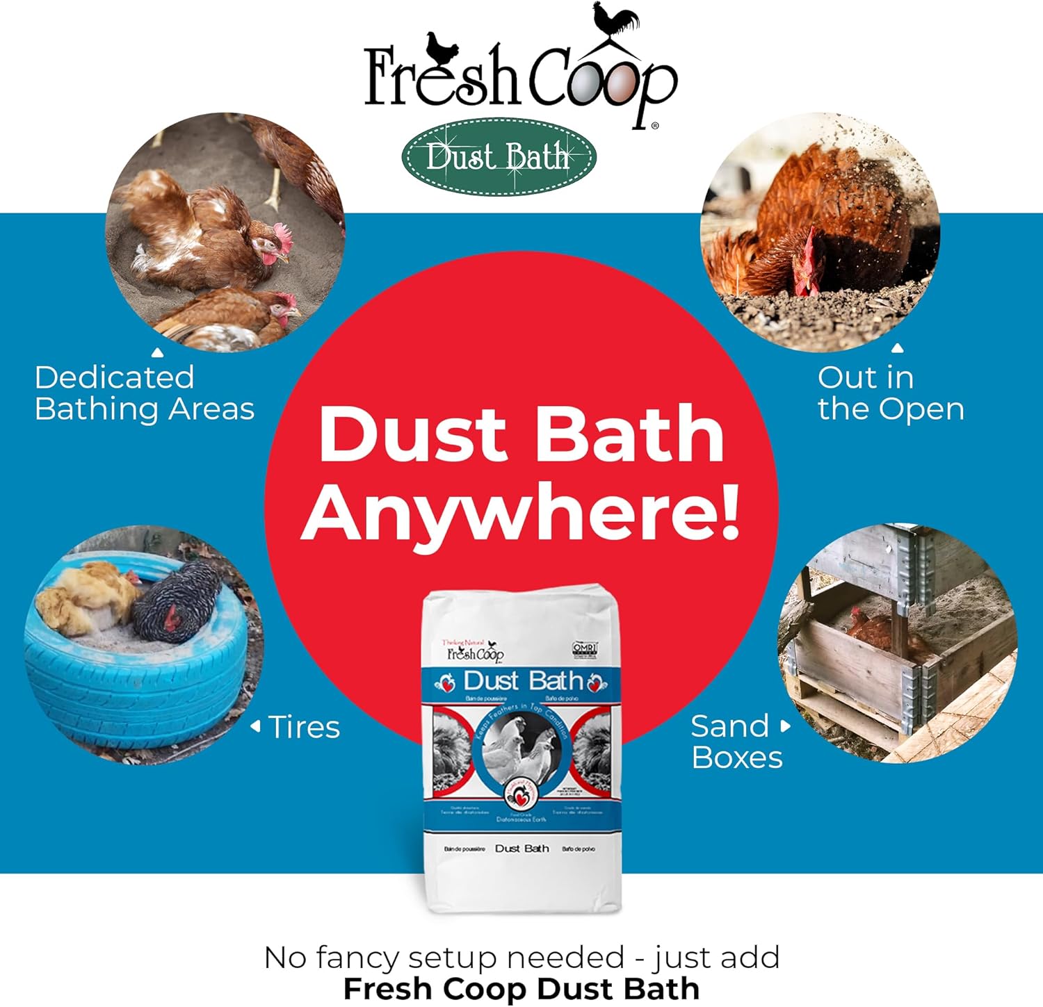 Progressive Planet Fresh Coop Dust Bath - 20lbs Food-Grade Diatomaceous Earth & Calcium Clay for Healthy Feathers