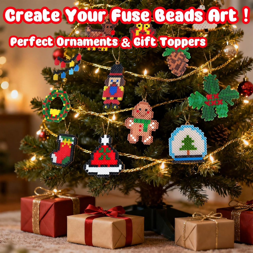 Rocollos Fuse Beads Pegboards Kit - 24 Advent Calendar Designs with Ironing Paper for Kids & Family Crafts