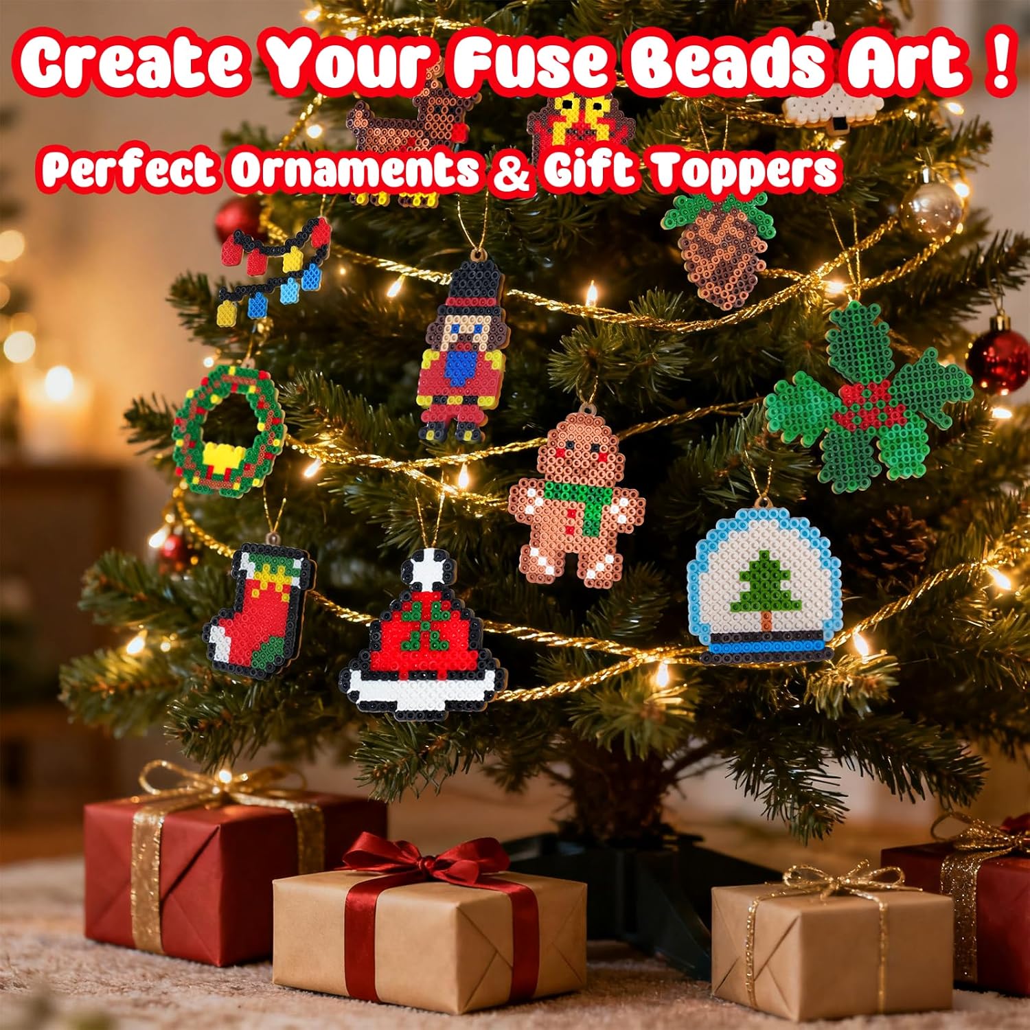 Rocollos Fuse Beads Pegboards Kit - 24 Advent Calendar Designs with Ironing Paper for Kids & Family Crafts