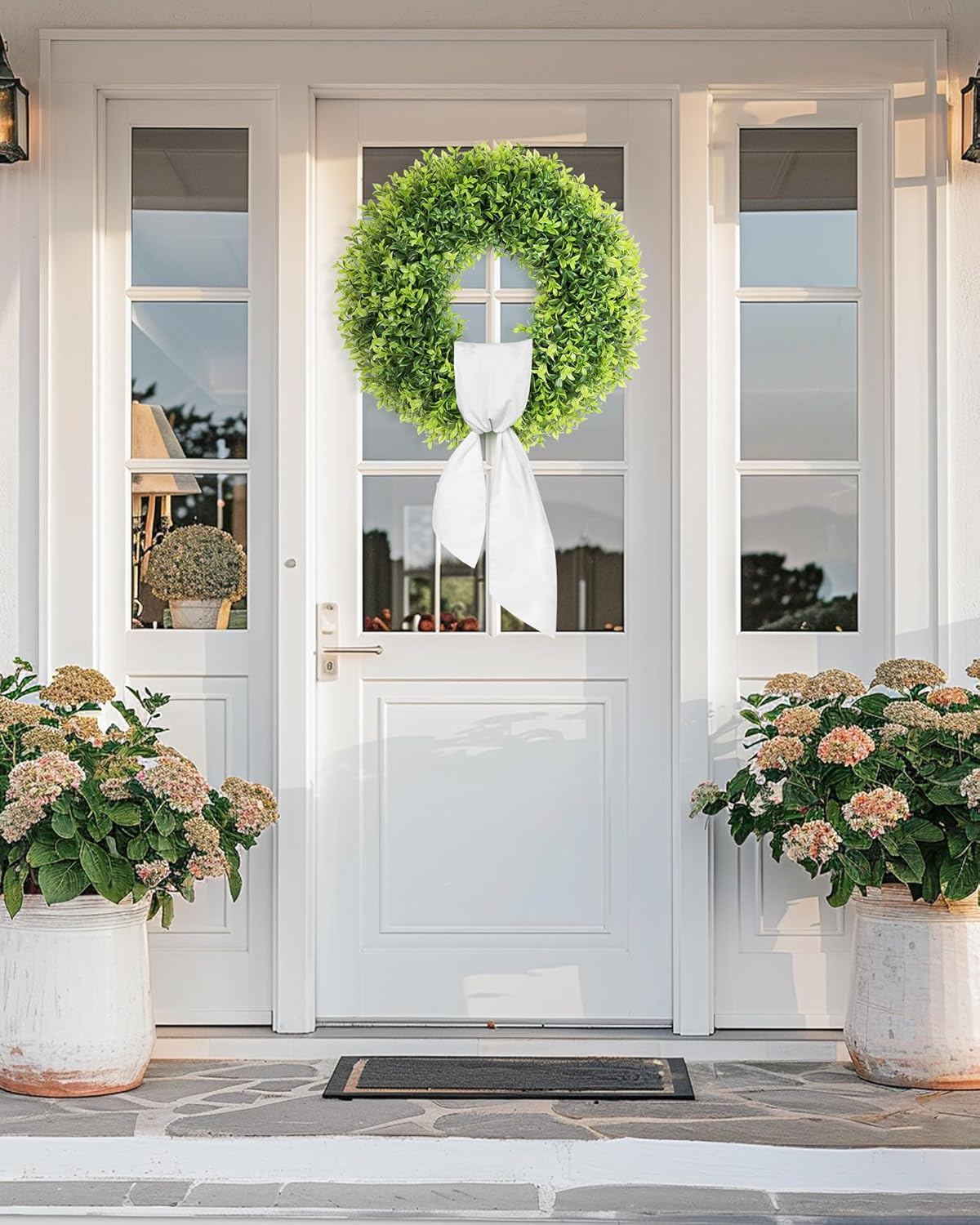 Regine Switzerland 22-Inch Artificial Boxwood Wreath - Weatherproof Summer Door Decor for All Year Round