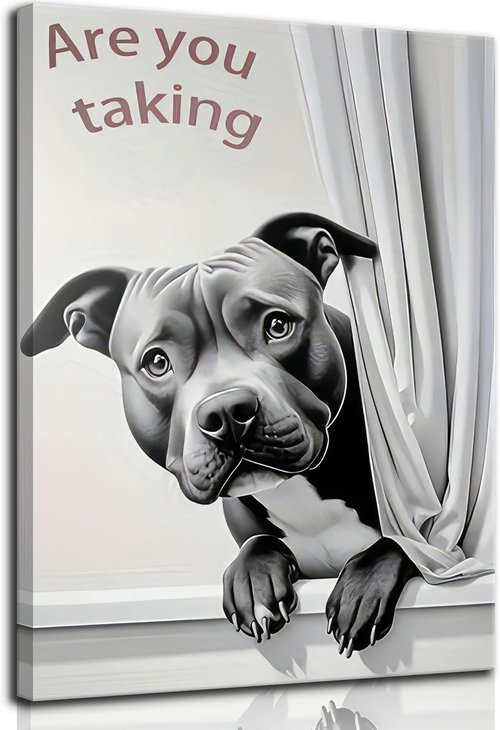 KADEYEE Funny Dog Bathroom Wall Art - French Bulldog Peeking Into Toilet | Black & White Framed Print 12x16 Inch