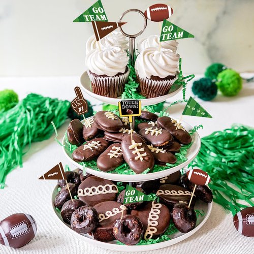 96 Pcs Football Cupcake Toppers, Football Themed Party Favors, Footballs Decorations for Sports Birthday Tailgate Party Team Day Supplies