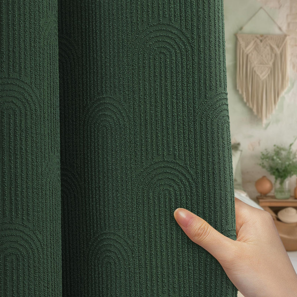NDDYCU Dark Green Shower Curtain Boho Cotton Texture Mid Century Minimalist Arch Shower Curtain for Bathroom,72" W X 72" L