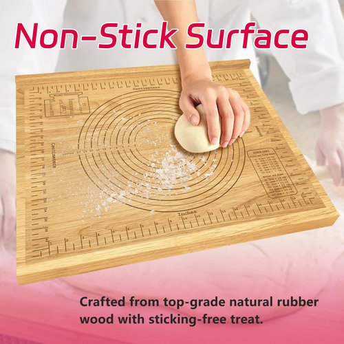 Montex Pastry Board with Measurement 24'' x 20", Wooden Kneading Board, Pastry Board for Rolling Dough, Pastry Baking Board with Counter Lip