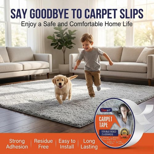 ETERART Heavy Duty Double-Sided Carpet Tape - Residue-Free, Anti-Slip Safety for Kids & Pets | 2" x 10 Yards, White