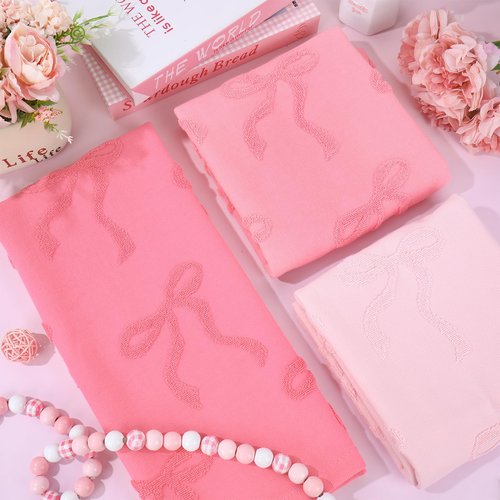 Whaline 3Pcs Valentine's Day Pink Bow Hand Towel 3D Jacquard Cotton Towel Absorbent Coquette Dish Towels for Home Kitchen Bathroom, 13.8 x 29.5 Inch