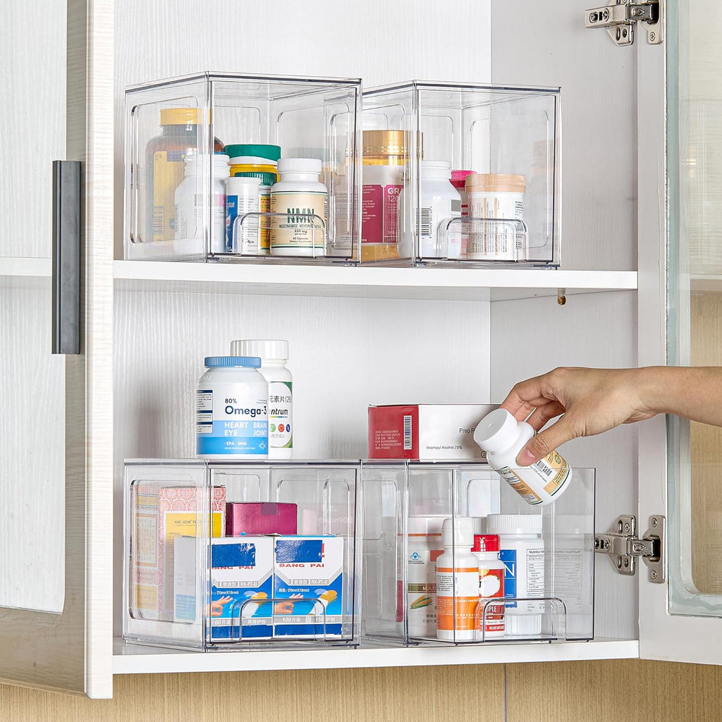 Vtopmart Stackable Storage Drawers - 4 Pack Clear Acrylic Organizers for Bathroom & Kitchen | 6.6'' Tall