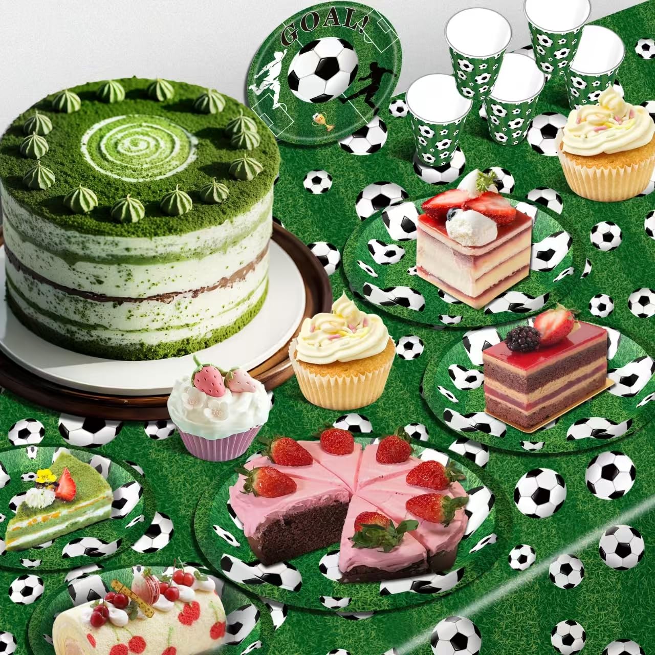 Soccer Birthday Party Decorations Includes Plates Napkins Banner Cups Tablecloth for Soccer Sports Theme Birthday Party Decorations, Serve 20