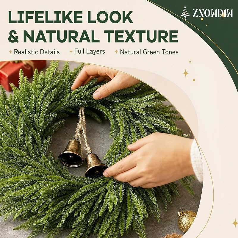 Decorated 2PACK 24-Inch Norfolk Pine Wreaths with Bells for Front Doors