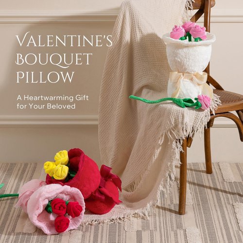 Phantoscope Valentine Pillows, Handcrafted Plush Rose Bouquet Shaped Pillow Valentines Day Decorations Throw Pillow for Home Living Room Sofa Couch, Off White, 10.5 X 10 Inches
