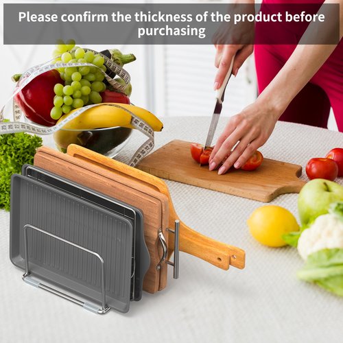LAEMYFYRE Cutting Board Holder Stand, Chopping Board Organizer Rack with 304 Stainless Steel, Cookie Sheet Storage Organizer, 1.0 & 1.2 Inch Wide Slots (1 Pack)
