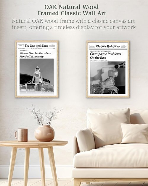 iHery Framed Wall Art - Champagne Problems On The Rise | Trendy 8X10in Natural Oak Canvas Décor