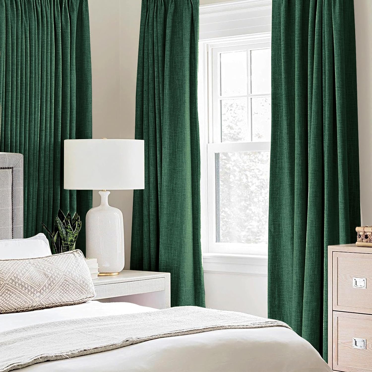 MIULEE Blackout Linen Curtains - Thermal Insulated Emerald Green Drapes | 52 x 90 Inch (2 Panels)