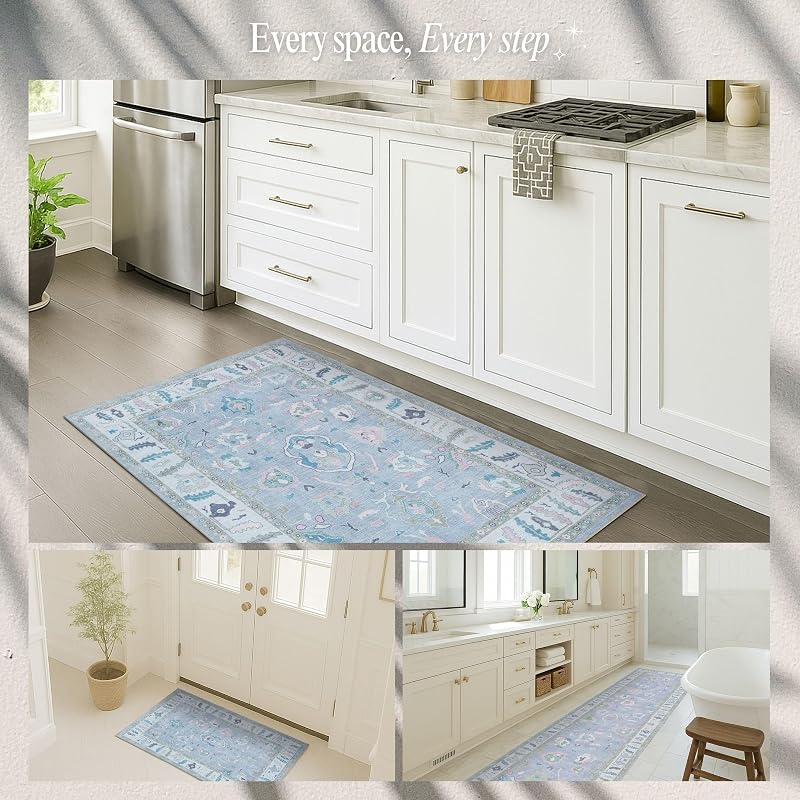 Fame Rugs Modern Oushak Rug 5x7 (4'9" x 6'9") Vintage Lavender Turkish Area Rug, Foldable & Washable