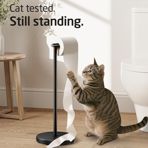 KES Toilet Paper Holder Stand - Modern Freestanding Tissue Roll Holder in Matte Black | 20.2" H, Rustproof SUS304 Stainless Steel