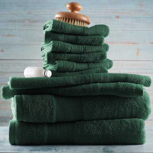 Hearth & Harbor Bath Towels - Luxury 100% Ring Spun Cotton Set of 10 | Ultra Soft & Highly Absorbent - Hunter Green