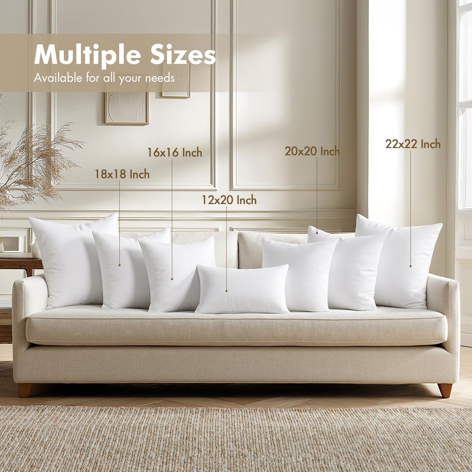 MIULEE Throw Pillow Inserts - Pack of 4, 18x18 Inch, 100% Virgin Microfiber Filling for Bed & Sofa