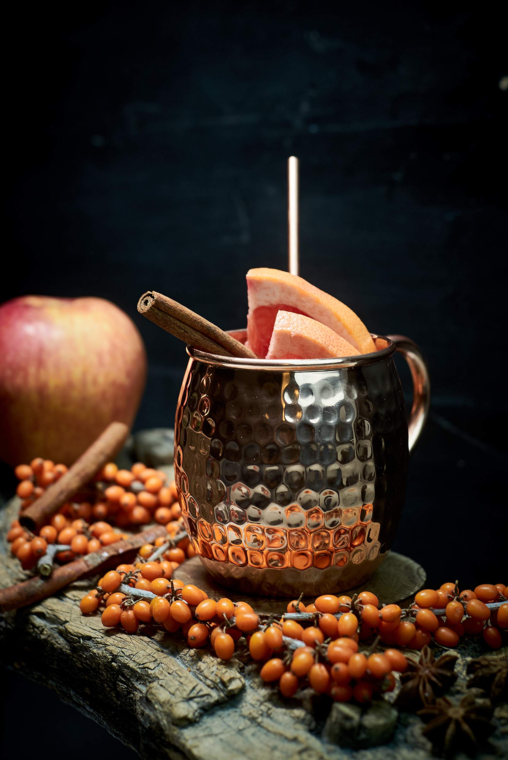 ALARUE Moscow Mule Copper Mugs Set - 4 Authentic Handcrafted 16 oz. Mugs with Accessories - Food Safe Pure Solid Copper - Gift Set with Recipe Book