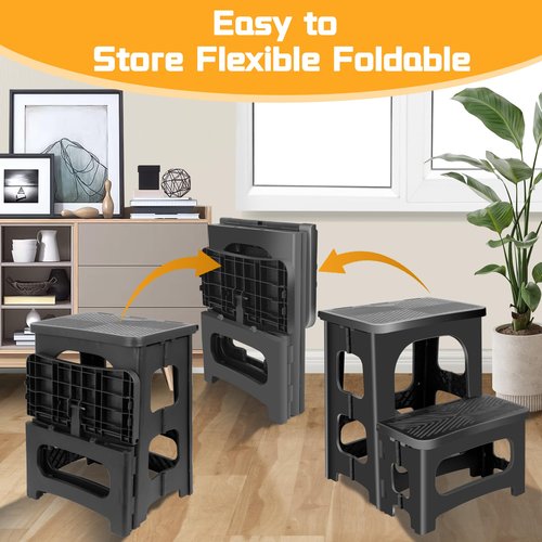 Folding 2 Step Stool for Kids Adults,Collapsible Rv Step Stool Holds 300LB,Anti-Slip Stool Portable Footstool Multifunctional for RV Home Kitchen Bedroom Office Bathroom