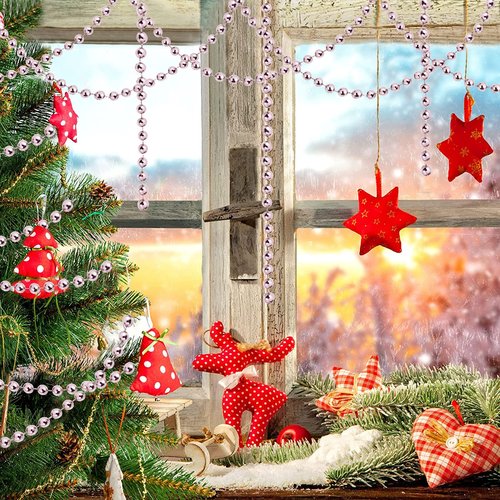 32.8 Feet Christmas Bead Garland Xmas Artificial Pearls Beads Garland Christmas Tree Garland Chain Decorations for Xmas Tree Holiday Wedding DIY Decoration Supplies (Pink)
