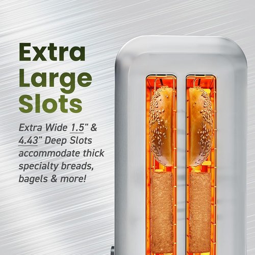 Elite Gourmet Long Slot 4-Slice Toaster - 1.5” Wide Slots, 6 Toast Settings, Stainless Steel Finish