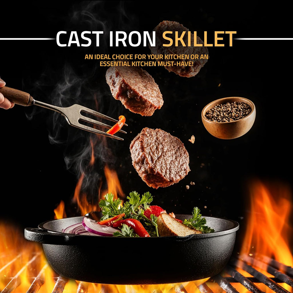 Utopia Kitchen Cast Iron Skillet - 12 Inch Pre-Seasoned Chef's Pan for Even Heat Distribution | Black