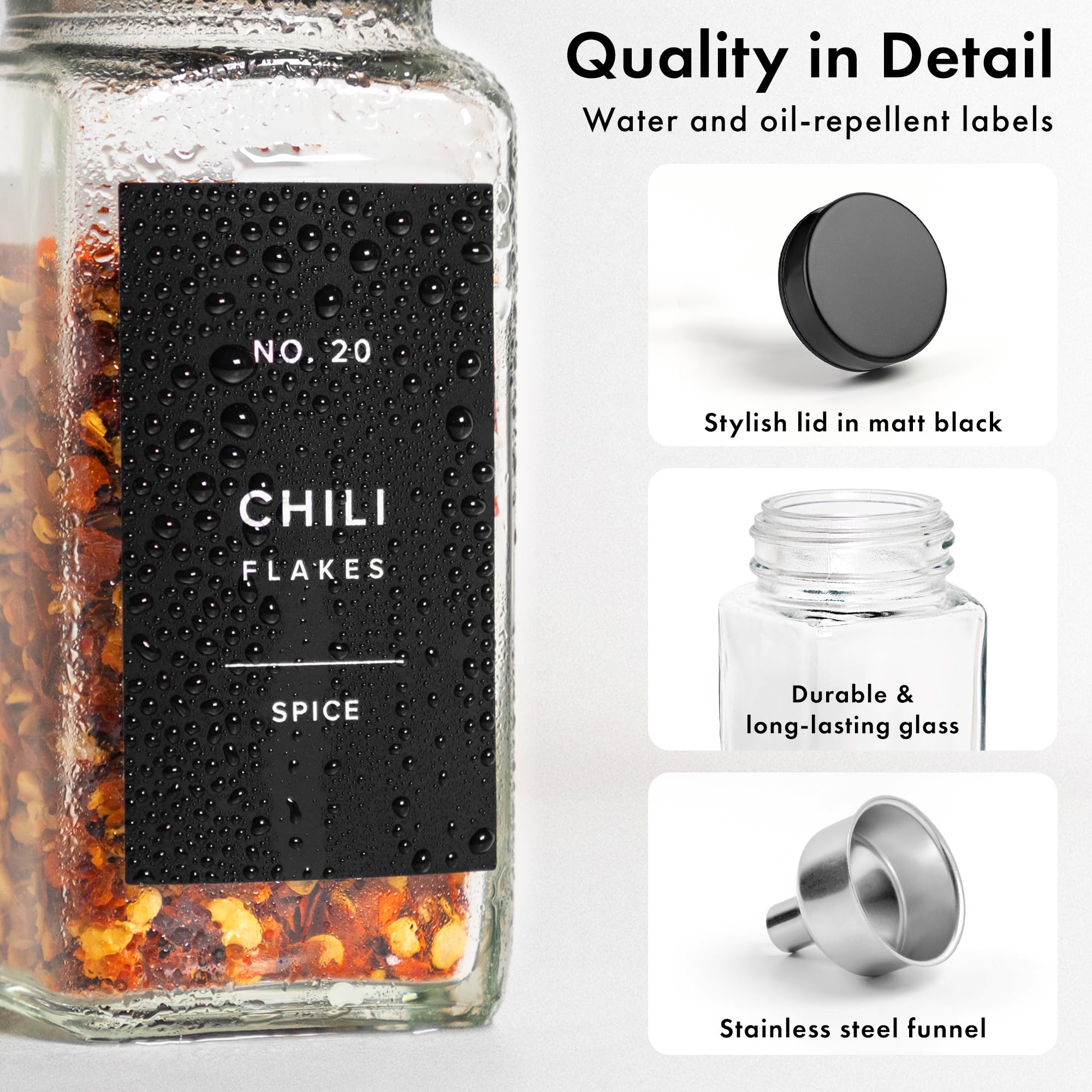 EDELHAUS Glass Spice Jars and Black Stainless Steel Lids (12 x 4oz) Spice Containers with Shaker Inserts - Add-On Pack Without Labels or Accessories