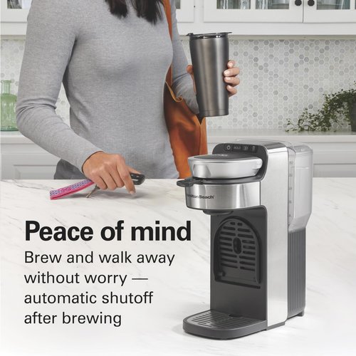 Hamilton Beach The Scoop Single Serve Coffee Maker & Fast Grounds Brewer for 8-14oz. Cups, Brews in Minutes, 40oz. Removable Reservoir, Stainless Steel (49987),Silver