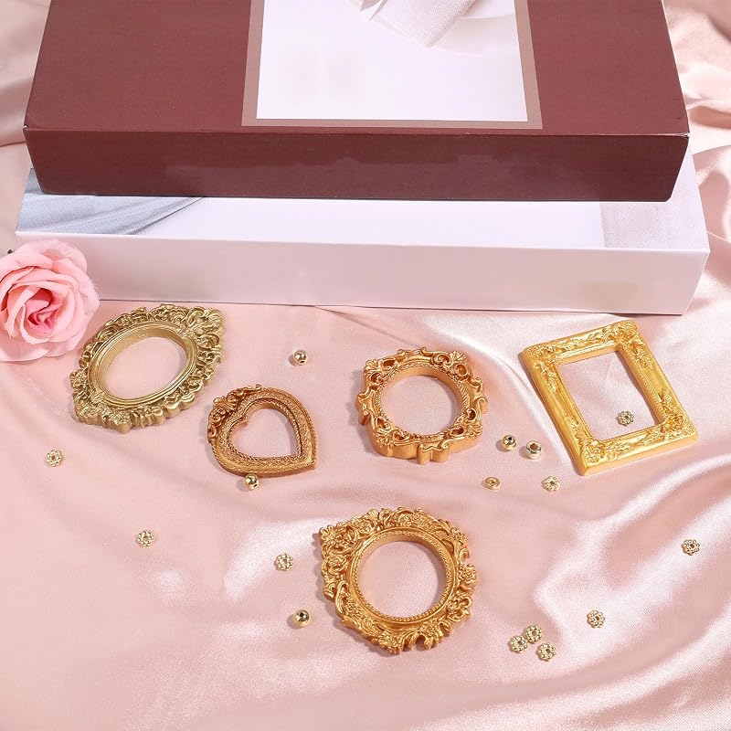 Mini Gold Picture Frames Set – 10pcs Baroque Resin Frames for Wall or Desk Display