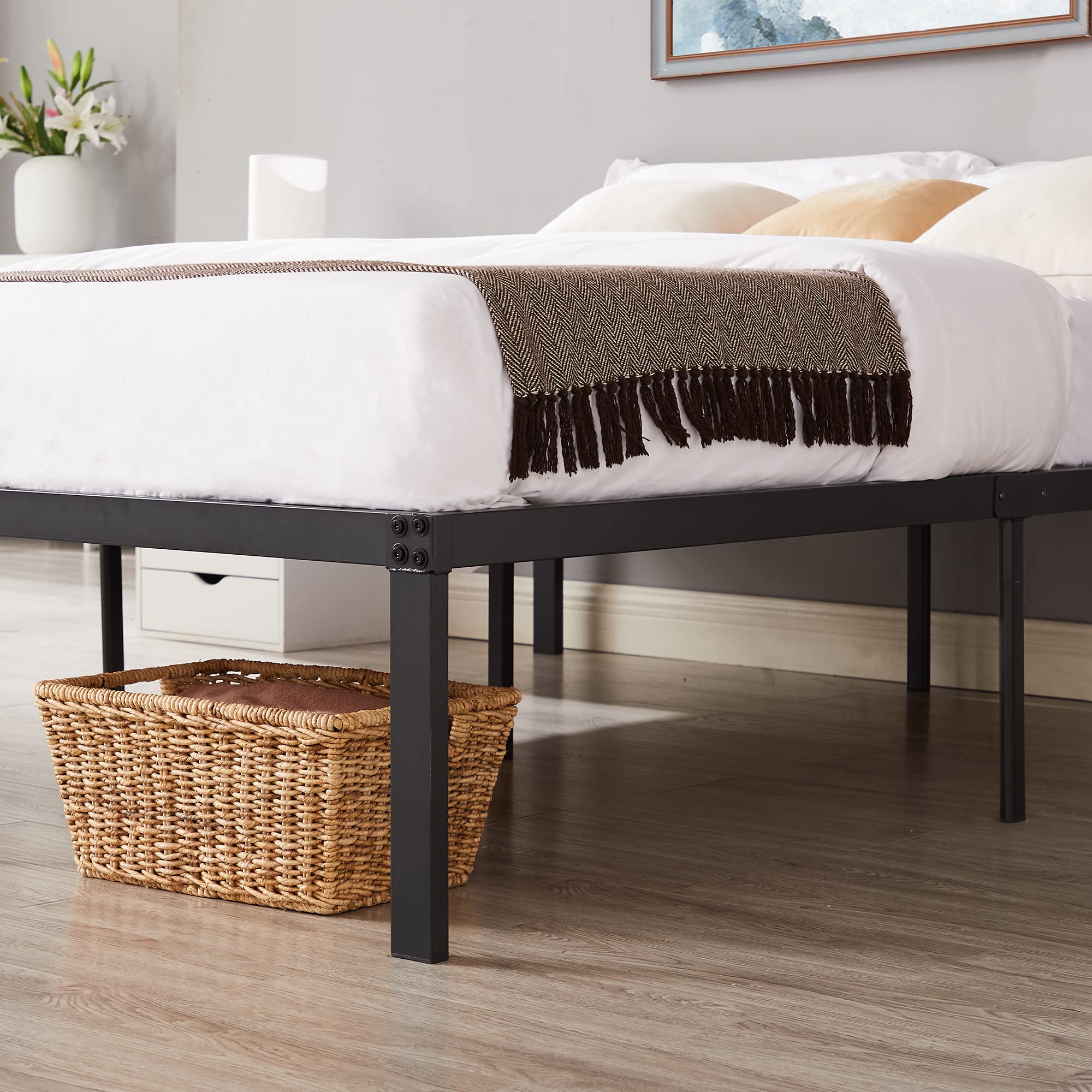 VECELO 16" Full Size Metal Platform Bed Frame,Heavy Duty Steel Slat/Easy Assembly Mattress Foundation/No Box Spring Needed
