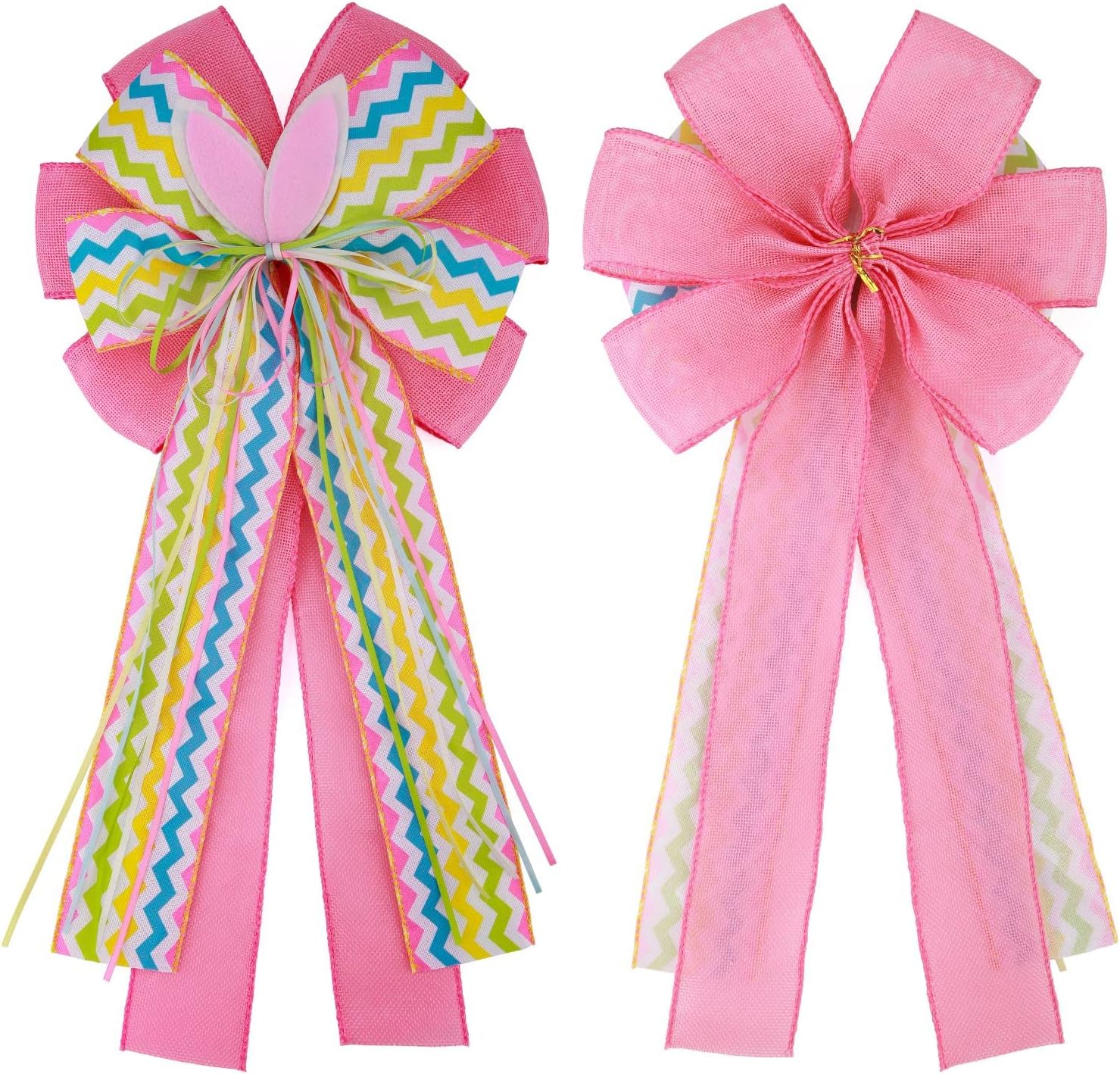 Meseey Large Easter Burlap Bow - 20 x 10 Inch Spring Bunny Rabbit Wreaths for Home Decor | Gift Wrapping & Tree Topper