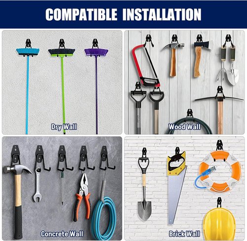 Heavy Duty Garage Hooks by Garage Hooks | 17-Pack Anti-Slip Wall Mount Utility Hooks for Garden Tools, Ladders & More