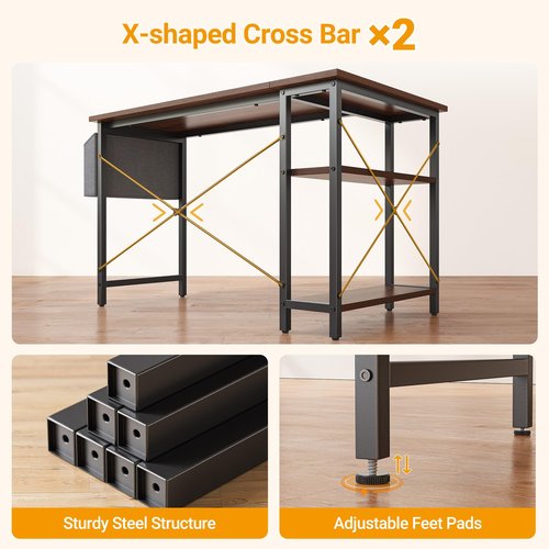CubiCubi L Shaped Desk, 40" Computer Desk with Reversible Storage Shelves Home Office Corner Desk Study Writing Gaming Table, Brown