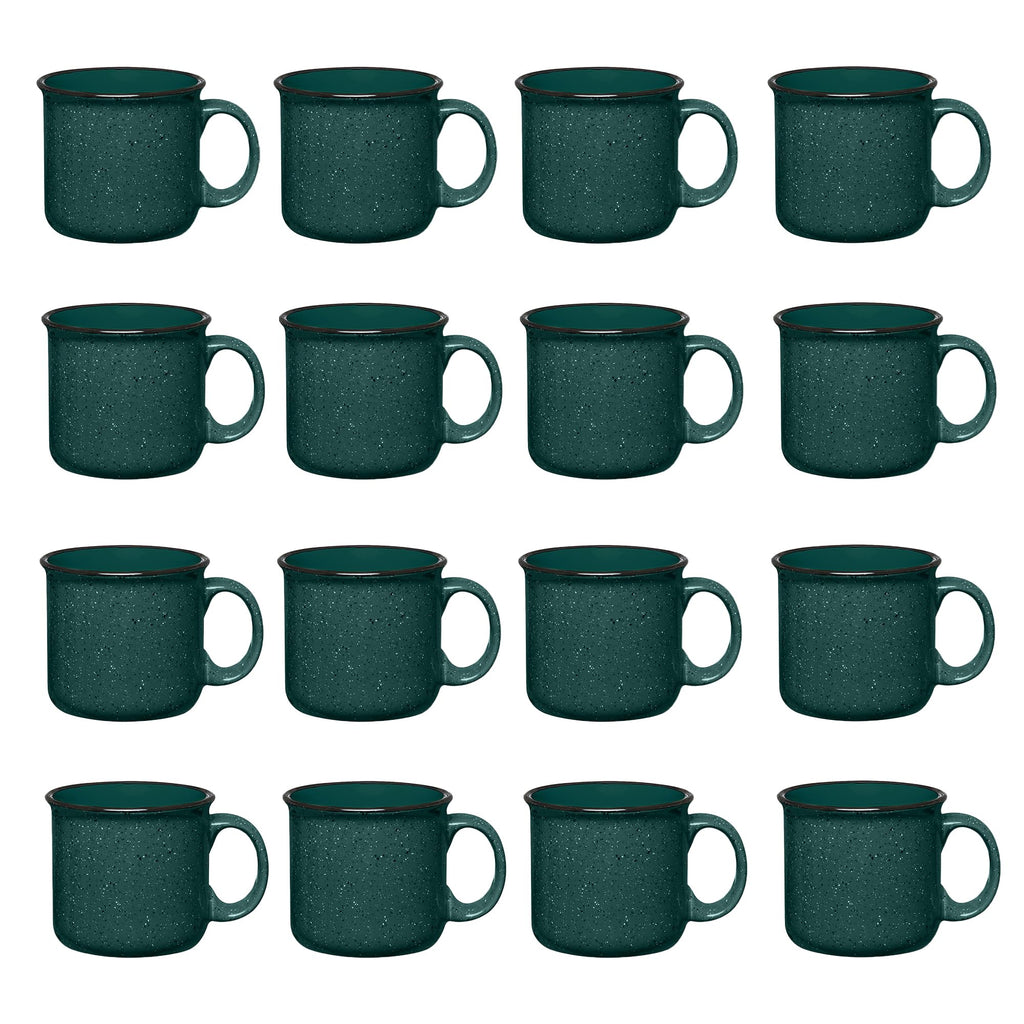 Gifts by Design Set of 16 Ceramic Campfire Mugs – 15 Oz, Green – Coffee & Tea Cups for Home, Work, Travel, Camping – Customizable, Great for DIY, Events, Companies